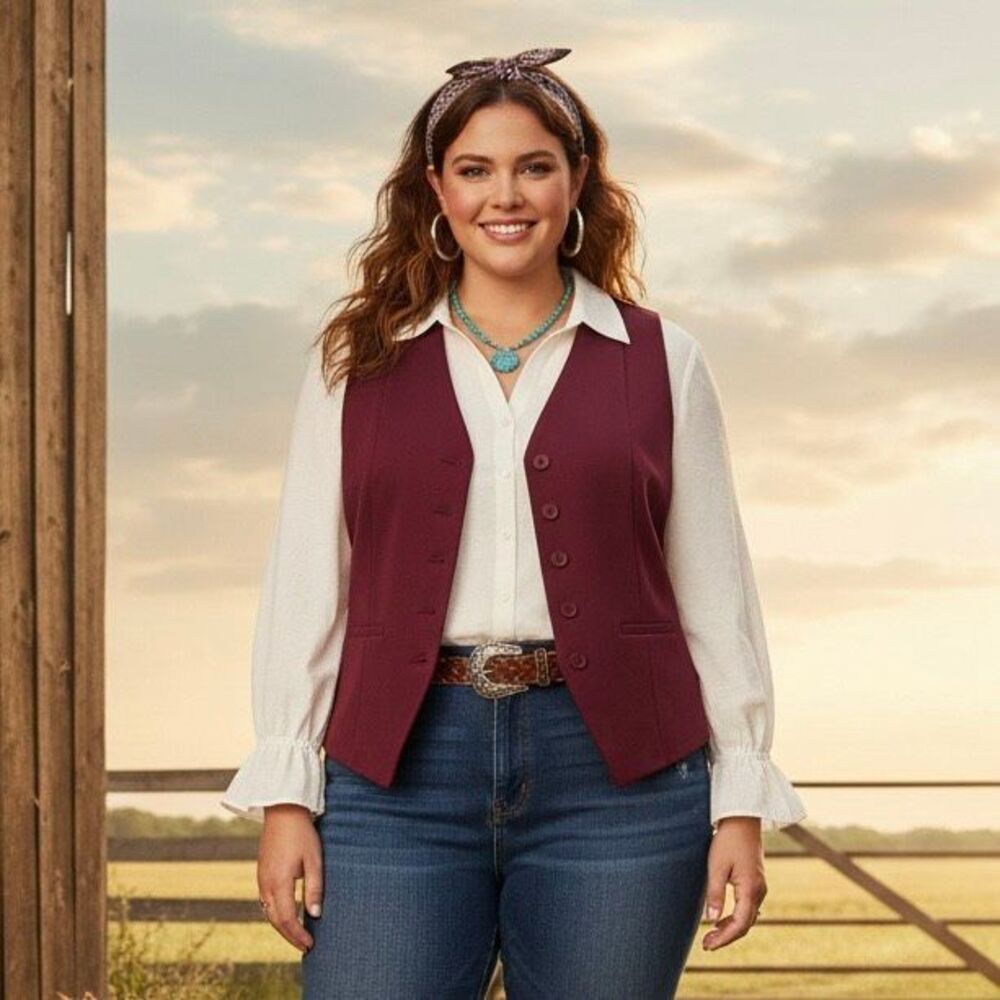 Torrid Studio Lux Ponte Vest Maroon Burgundy Button Front Plus Size 3X NWT